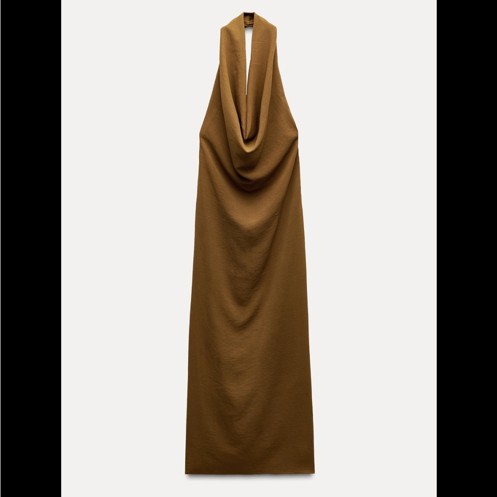 Zara Draped Halter Maxi Dress in Olive